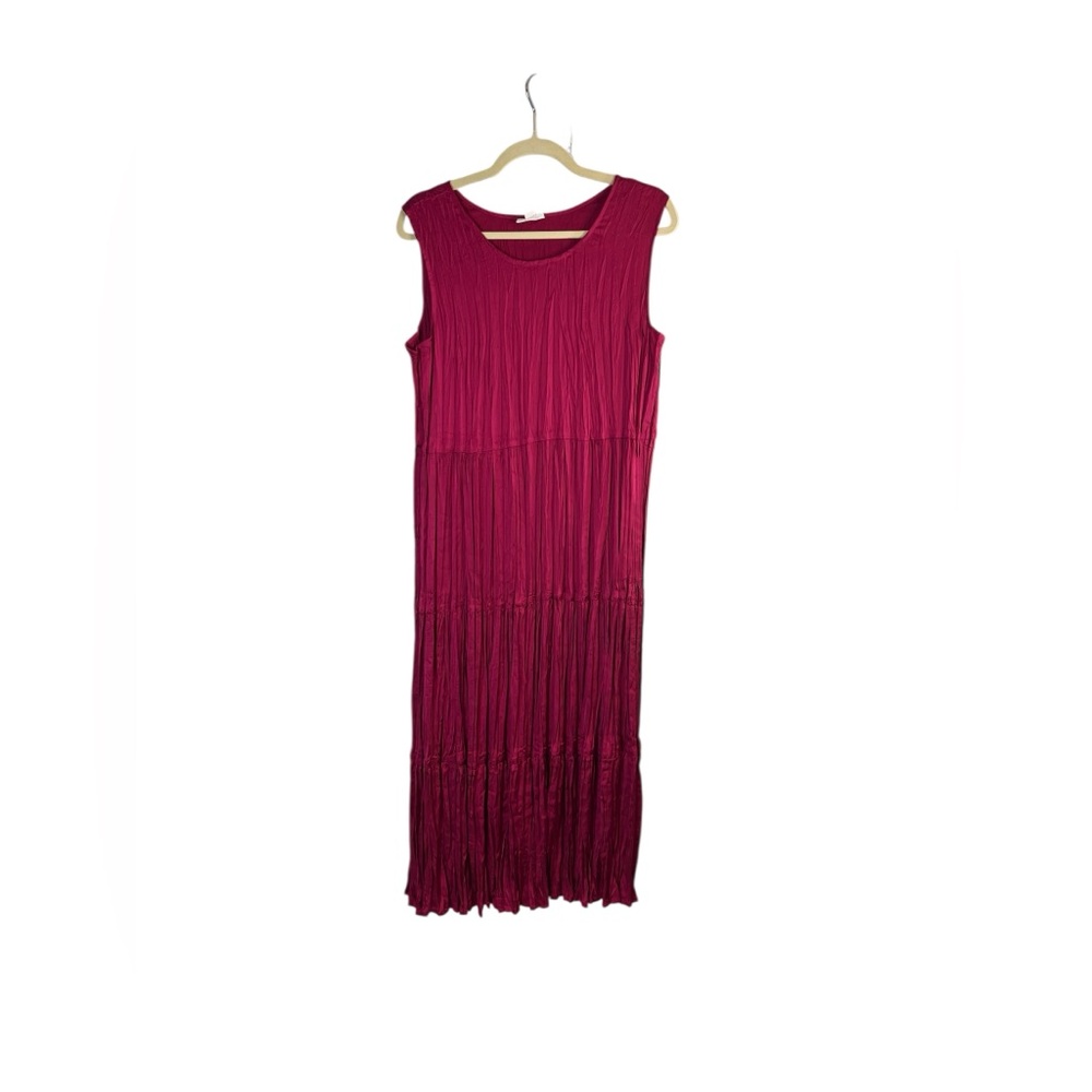 J.Jill Pink Satin‎ Tiered Midi Dress Pleated Sleeveless Flowy Medium lightweight